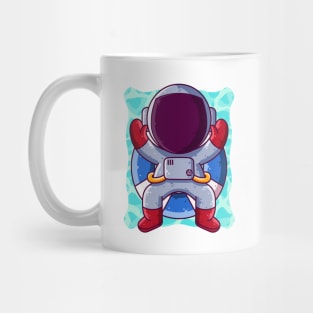 Cute Astronaut Relaxing on Inflatable Ring Cartoon Mug